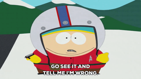 questioning,eric cartman,snow,pointing,mountains,helmet