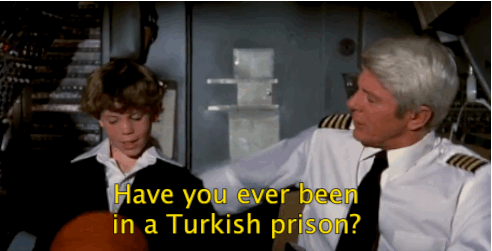 have you ever been in a turkish prison,airplane,captain oveur,child,old man,pilot,question,humor,pedophile,captain clarence oveur,movies,comedy,1980s,joey,prison,1980s movies,peter graves