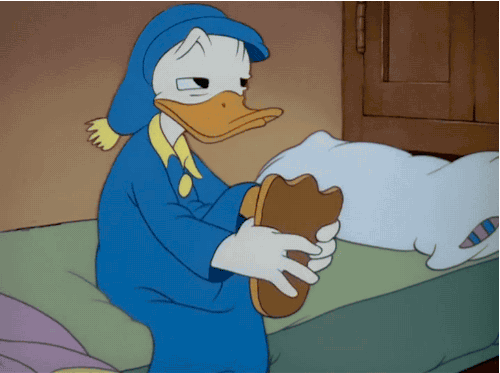donald duck,sleepy,40s,tired,disney,early to bed,vintage,1940s,1941,footrub
