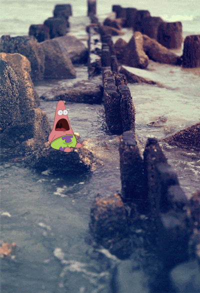 spongebob,patrick,stones,cute,water,scary,shocked,sitting,shocked patrick,treading