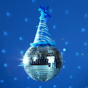 party,celebration,congrats,magic,disco ball,awesome,spin,sweet,disco,yay,holla,loop,blue,sparkle,wee,partay,slanted studios,party hat