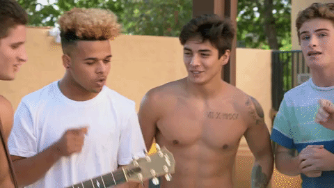 chance perez,music,singing,crew,boy band,jamming,poolside,group song,jaden gray,andrew bloom,boyband