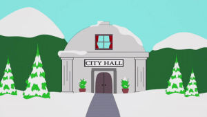 snow,building,city hall,tress