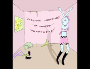 slime,creepy,apartment,abby jame,cat,cute,dancing,girl,party,illustration,house,emptiness