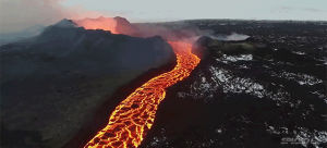 volcano,river,iceland,cool,drone,footage,lava,flowing