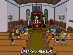 homer simpson,marge simpson,episode 6,season 15,krusty the clown,15x06,menorah,synagogue,bow and arrows