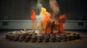 slow motion,paint,sequence,bags,cans,spices,explode