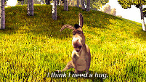 donkey,hug,shrek,i think i need a hug,on a downer,cartoons comics