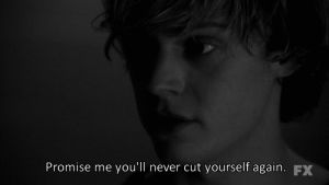 depressed,love,black and white,sad,boy,american horror story,text,violet