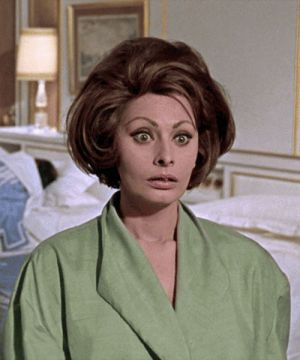 surprised,sophia loren,vintage,1967,reaction,film,1960s,a countess from hong kong
