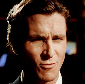 american psycho,christian bale,funny,movie,lovey,smile,kiss