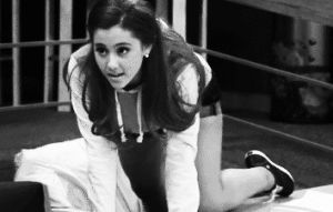 black and white,love me harder,ariana grande,ariana,grande,cat valentine,look at the difference in her face
