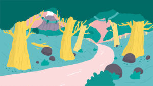 animation,illustration,forest,river,short film,volcano,julien piau,entre les rochers