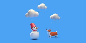 clouds,dog,snow,new year,cinema 4d,snowman,snowing,character design,rendering,cute toys,taxa dog,qubitz studio,mrsnow