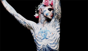 rick genest,cool,hot,beauty,rose,zombie,skeleton,tattoo,tattoos,roses,awsome,zombie boy,rico the zombie,guy with tattoos,bb grind on me,go okies