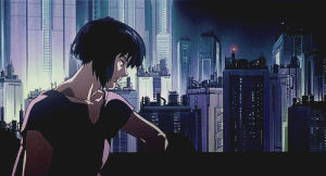 ghost in the shell,anime,city,major,gits,tuck in,lashes,black lipstick