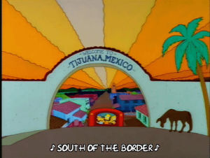 mexico,bart simpson,lisa simpson,season 4,episode 1,bye,krusty the clown,gone,4x01,good bye,cross border