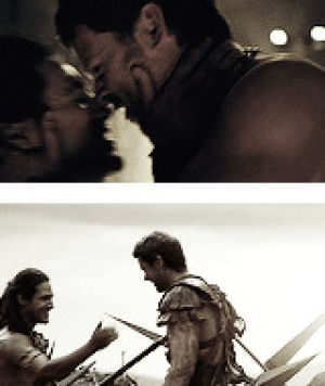 kiss,spartacus war of the damned,pana hema taylor,love,movies,couple,men,romance,agron,nasir,dan feuerriegel,wotd,war of the damned,daniel feuerriegel,nagron,vengeance,spartacus vengeance,love these two