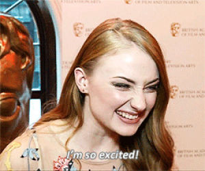 sophie turner,reaction,excited,queue,reaction s,yourreactions,im so excited,so excited