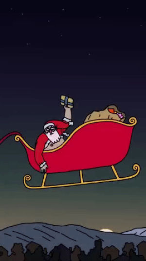 merry christmas,xmas,christmas,santa,animation,happy holidays,reindeer,sled,bad santa,merry xmas,christmas eve,presents,loop,holiday,2d,hand drawn,rudolph,frame by frame,cartuna,merry gifmas,late santa