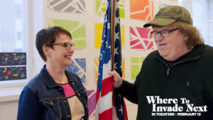 michael moore,laughing,where to invade next,how we roll
