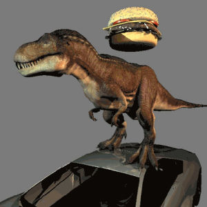 weird,3d,cheeseburger,dinosaur