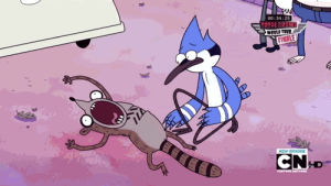 regular show,freak out,tire,rigby,run over,runover,mordici