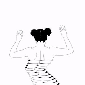xavieralopez,cut,illustration,drawing,together,body,buns,love,dance,girl,black and white,loop,woman,portrait,back,hand drawn,slice,fragmented,fragment