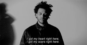 the weeknd,numb,black and white,heart,bw,pain,scars,fake compliment,your skinny