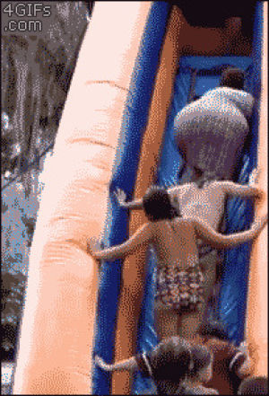 fail,fat,water slide,woman,stairs,slides,inflatable