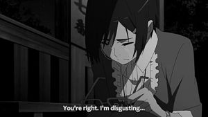 sad,anime,black and white,girl,tear