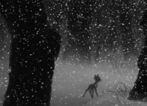 bambi,black and white,disney,snow,winter