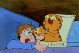 garfield and friends,cat,cartoon,pizza,eat
