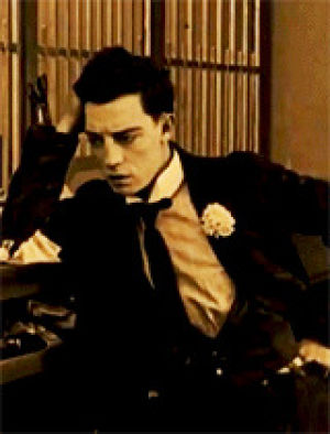ahhh excited,buster keaton,1921,vintage,handsome,silent film,silent movie,silent comedy,the haunted house,silent film actor,buster keaton comedies,cinammon roll,housebow