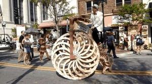 sculpture,bicycle,high,wheel,wooden