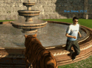 falling,glitch,fall,video game,tiger,ps3,fountain,psn,playstation network,water fountain,playstation home,ps home