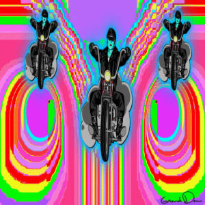 grande dame art,trippy,psychedelic,metal,bike,acid,ride,motorcycle,cruise,biker,psychedelic art,grande dame,tiff mcginnis,psychedelic animation,rob halford,wild one,gay biker