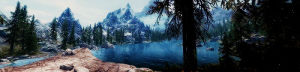 cliff,video games,nature,forest,skyrim,lake,mountains