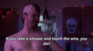 andy dwyer,chris pratt,if you take a shower and touch the wire you die,halloween,season 4,parks and recreation,episode 5,parks and rec