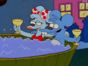 itchy and scratchy,reaction,season 9,simpsons,signs,itchy,scratchy,girly edition