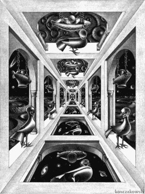 escher,loop,infinite,perspective,symmetry,repetition,vanishing point,investing,droste effect