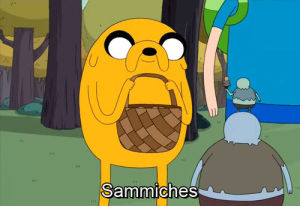 hungry,food,adventure time,jake,sandwich,jake the dog,finn the human,land of ooo,finn and jake,sandwiches,sammiches