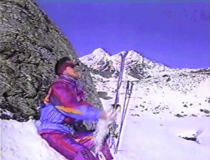 skiing,90s,vhs,90s style,early 90s,throwing snow on yourself