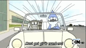 regular show,girls,cartoons,driving,numbers,rigby,mordecai,mordecai and rigby