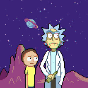 rick and morty,pixel art,glitch art,glitch,space,100 years rick and morty