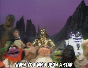 miss piggy,muppets,when you wish upon a star,television,disney,star wars,vintage,celebs,luke skywalker,kermit,chewbacca,vintage television,mark hamill,kermit the frog,the muppet show,threepio,gonzo the great