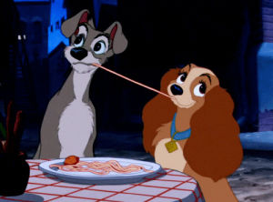 pasta,lady and the tramp,disney,dog,kiss