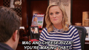 mac and cheese,love,reaction,parks and recreation,pizza,leslie knope