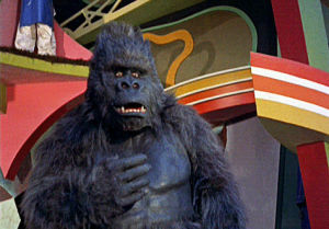 gorilla,ape,rhetthammersmith,50s horror,monstermovie,gorilla suit,gorilla at large