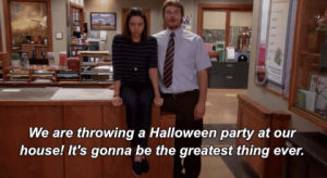andy dwyer,halloween,season 4,parks and recreation,episode 5,parks and rec,chris pratt,halloween party invite,its gonna be the greatest thing ever,we are throwing a halloween party at our house